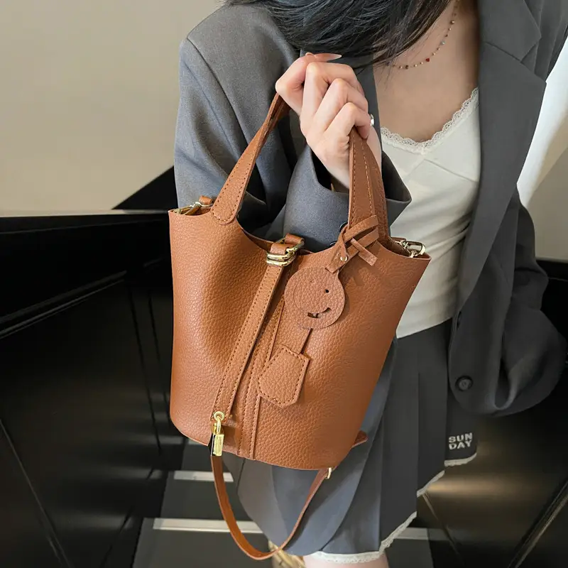 Women's 2-Piece PU Leather Shoulder Satchel Bags Cream Gold - Image 8