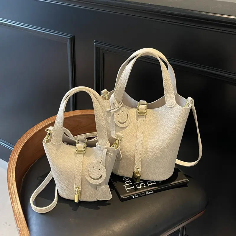 Women's 2-Piece PU Leather Shoulder Satchel Bags Cream Gold - Image 2