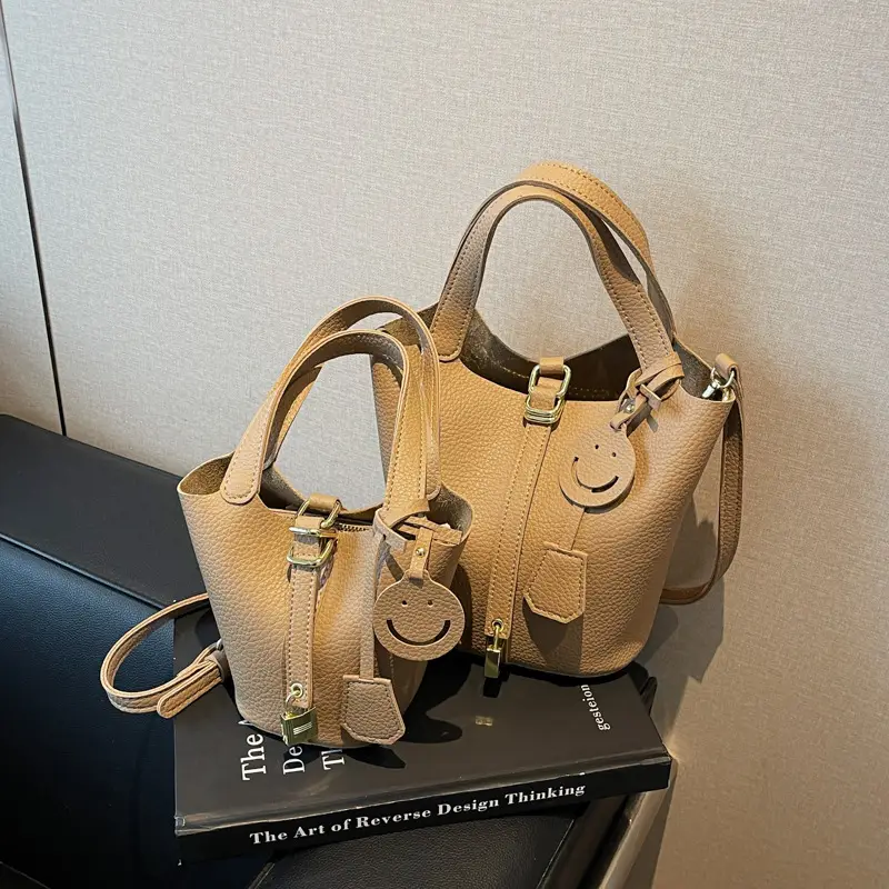 Women's 2-Piece PU Leather Shoulder Satchel Bags Cream Gold - Image 3