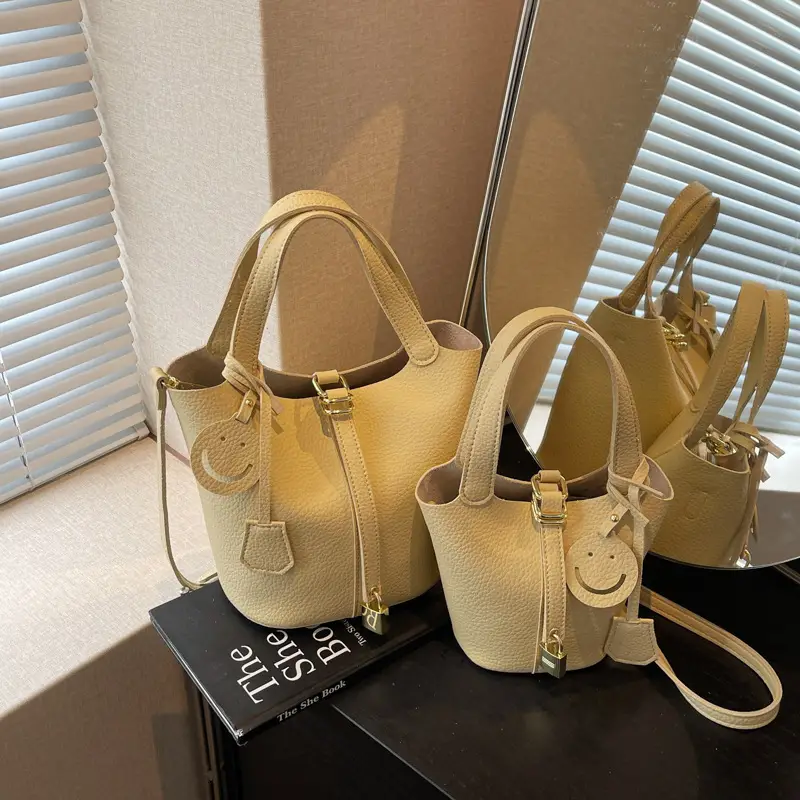 Women's 2-Piece PU Leather Shoulder Satchel Bags Cream Gold - Image 4