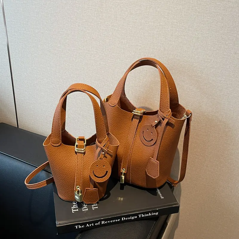 Women's 2-Piece PU Leather Shoulder Satchel Bags Cream Gold - Image 6
