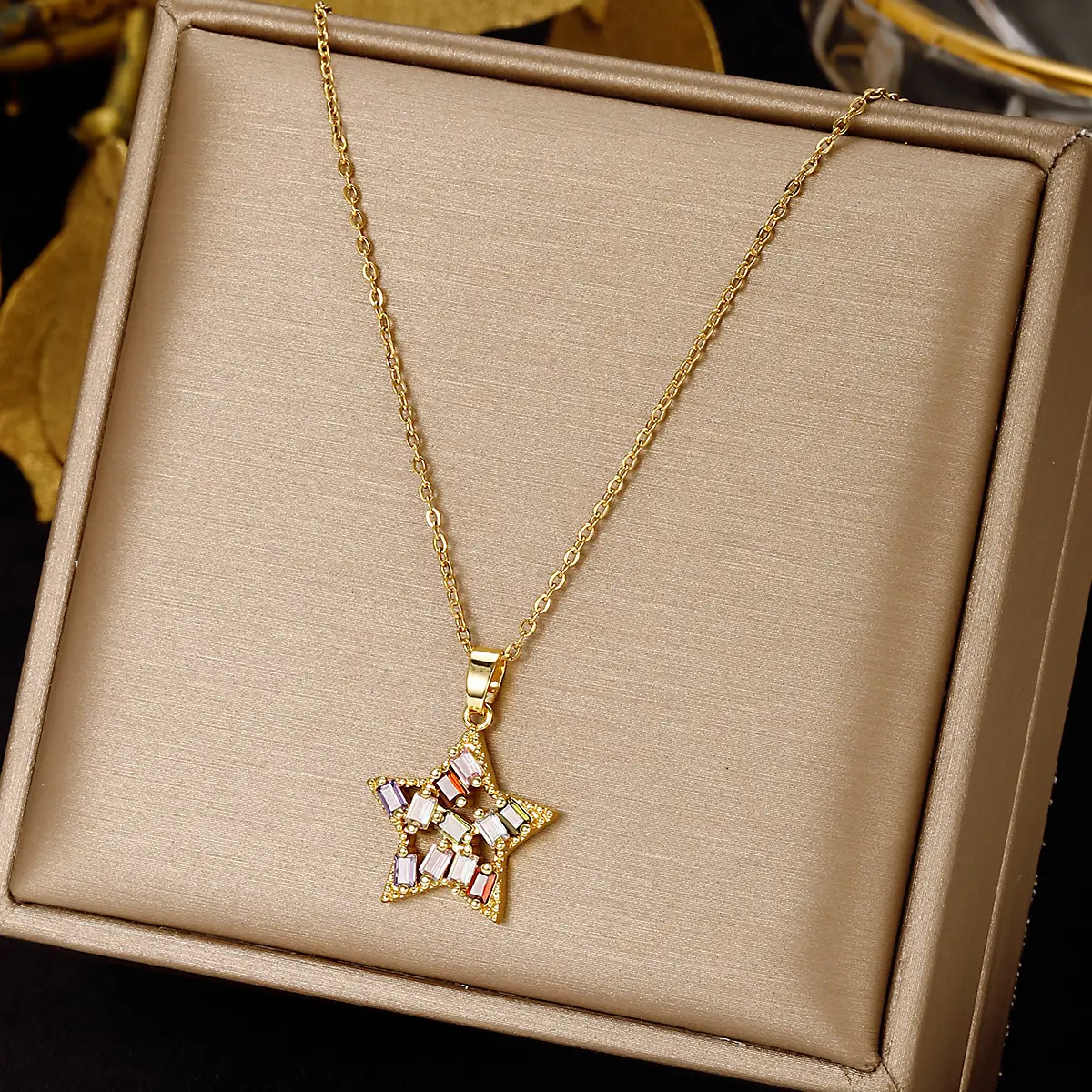 Titanium Necklace Star Red Crystal High End Fashion