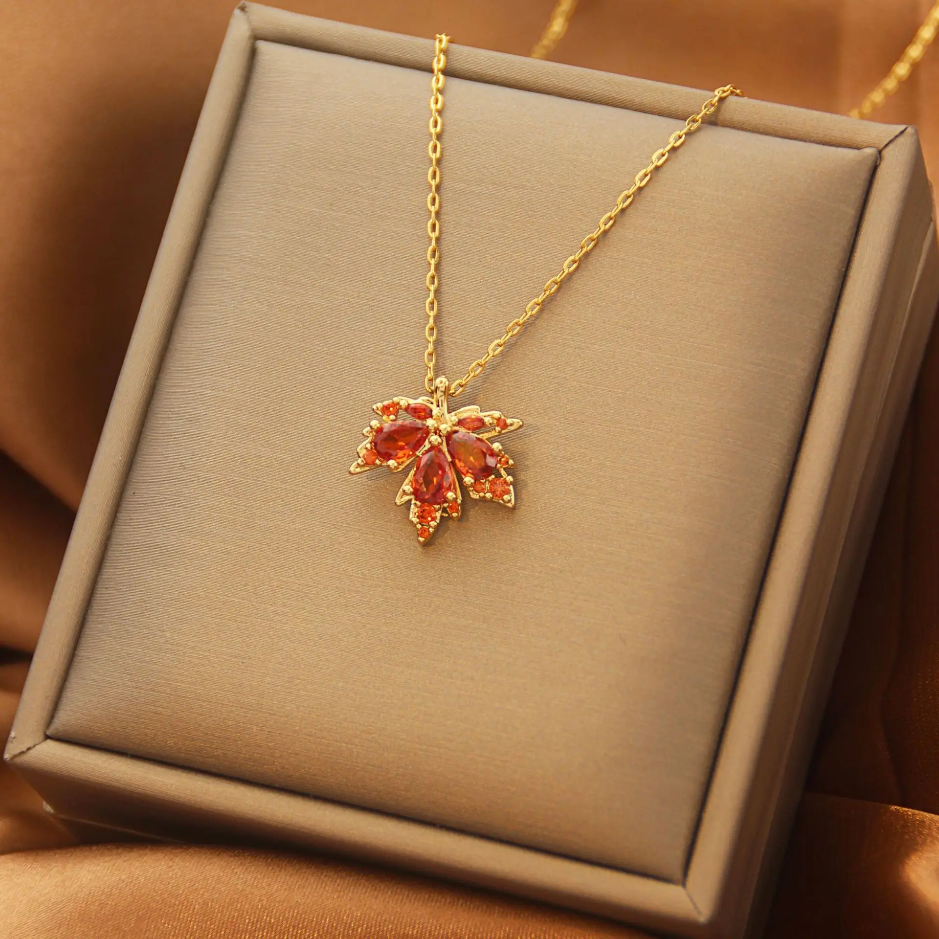 Titanium Necklace Star Red Crystal High End Fashion