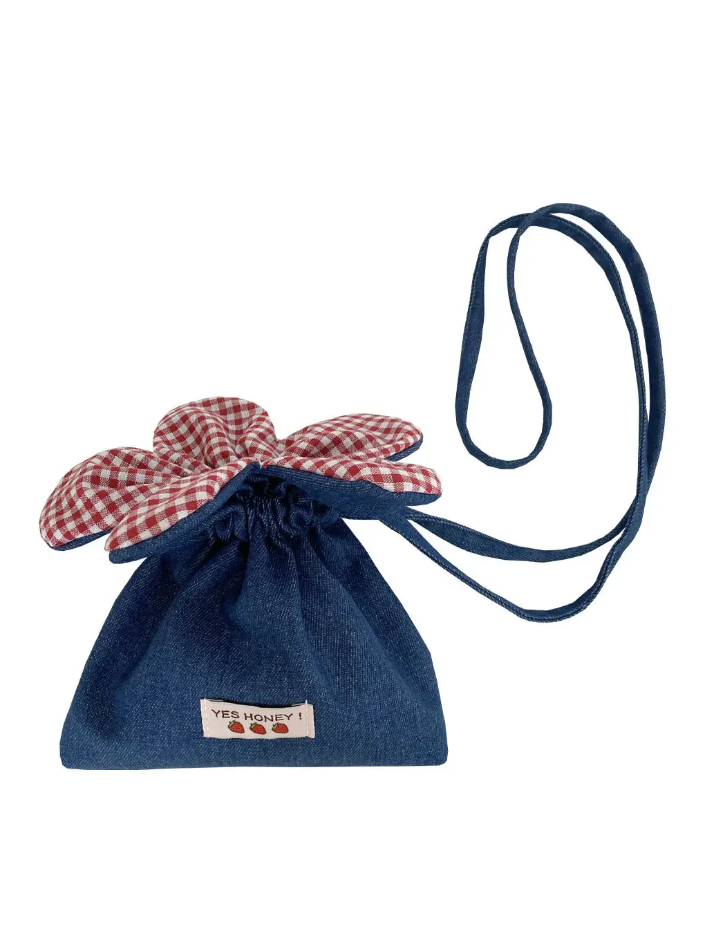 Cute Denim Crossbody Bag with Red Checkered Bow - Image 19