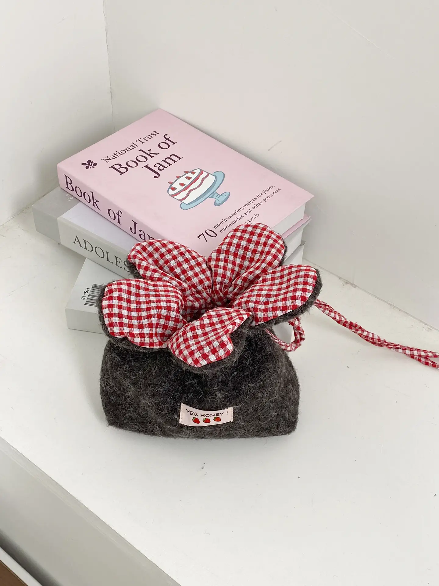 Cute Denim Crossbody Bag with Red Checkered Bow - Image 10