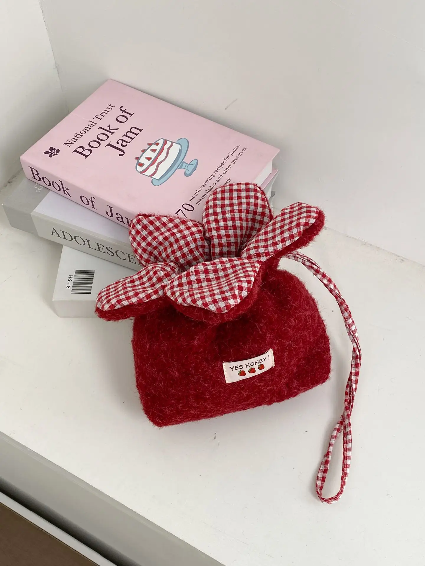 Cute Denim Crossbody Bag with Red Checkered Bow - Image 6