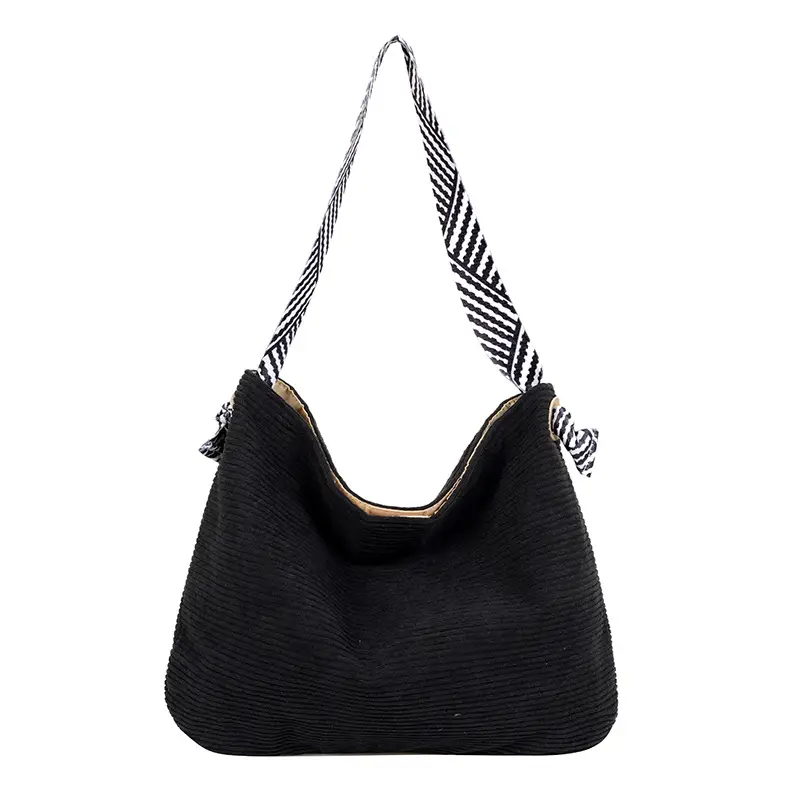 Women's Green Straw Shoulder Bag with Striped Strap