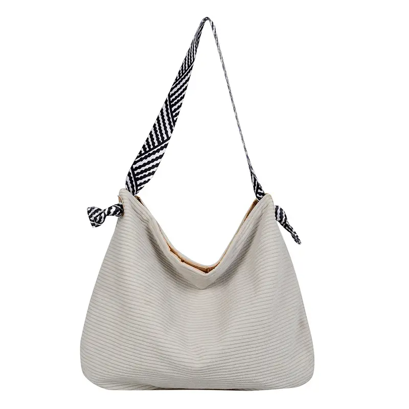 Women's Green Straw Shoulder Bag with Striped Strap - Image 2