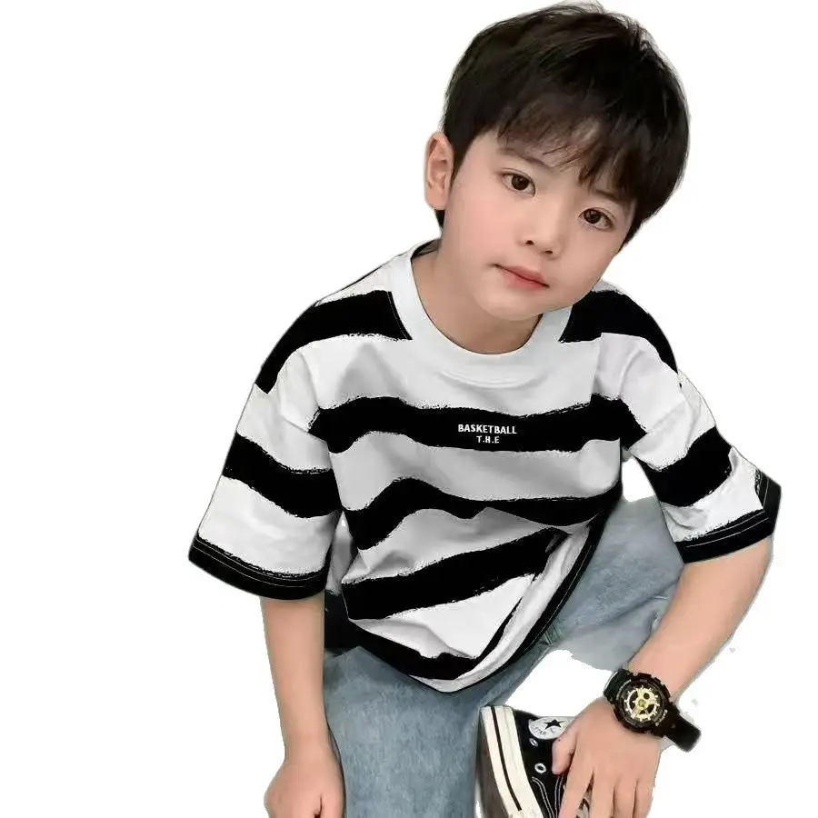 Kids Korean Style Striped T-Shirt Green White - Image 10