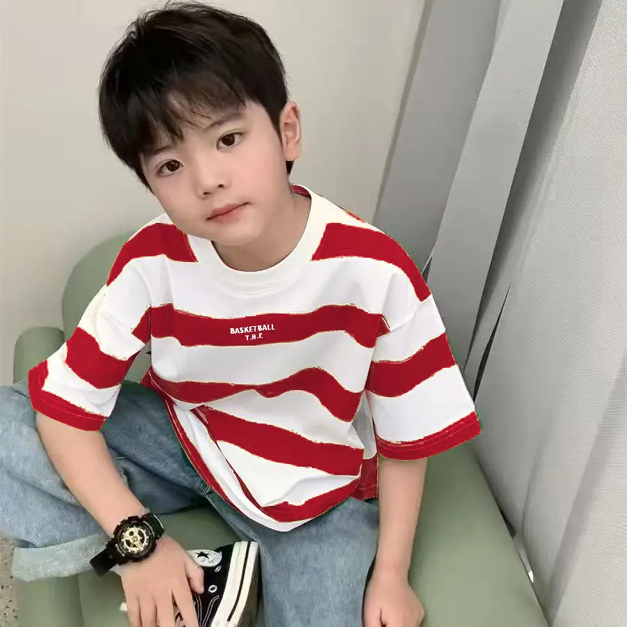 Kids Korean Style Striped T-Shirt Green White - Image 3