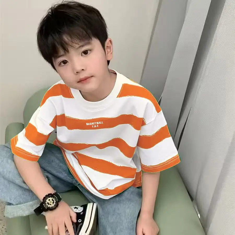 Kids Korean Style Striped T-Shirt Green White - Image 4