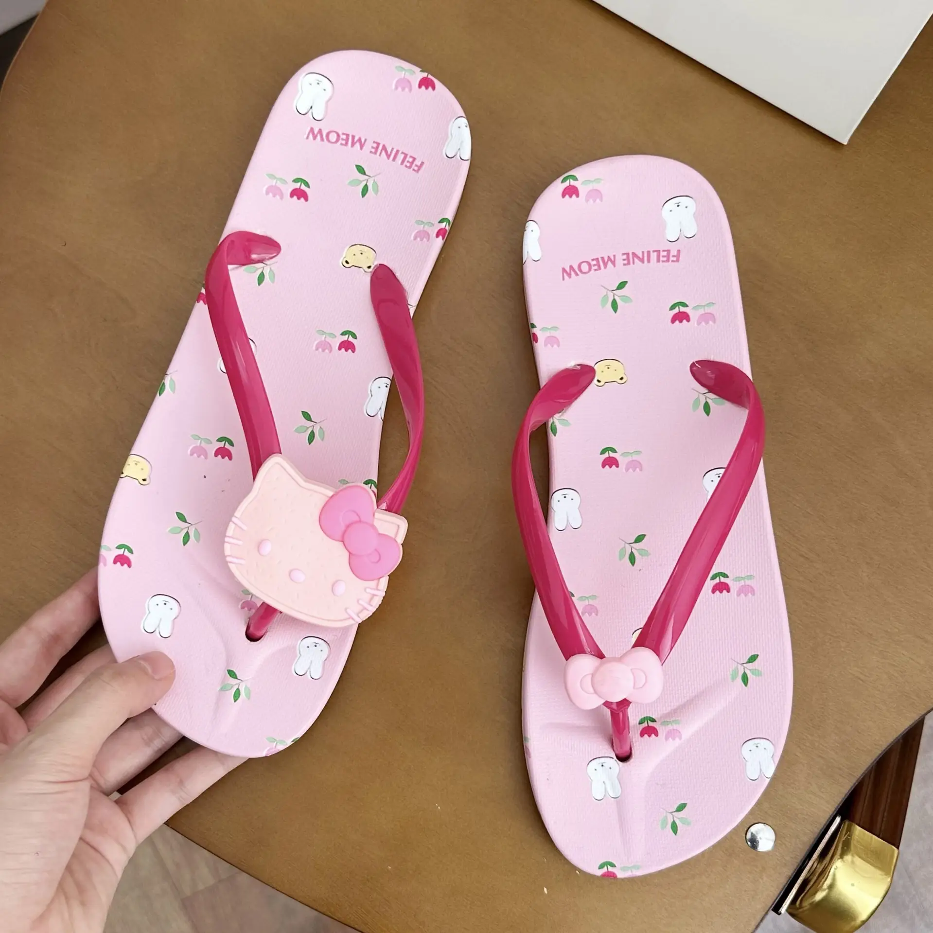 Printed Bow Cat Flip-Flops Women's Summer Sweet Beach Flats — feature 8