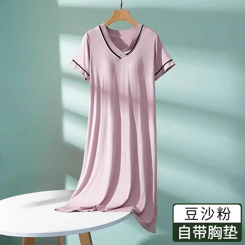 Modal Short-Sleeved Nightgown for Women, Summer Thin Style with Chest Pad, Dress, 2026 New Maternity Pajamas, Loungewear
