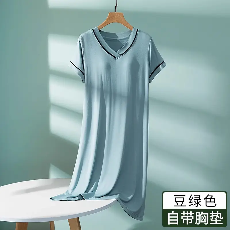 Modal Short-Sleeved Nightgown for Women, Summer Thin Style with Chest Pad, Dress, 2026 New Maternity Pajamas, Loungewear