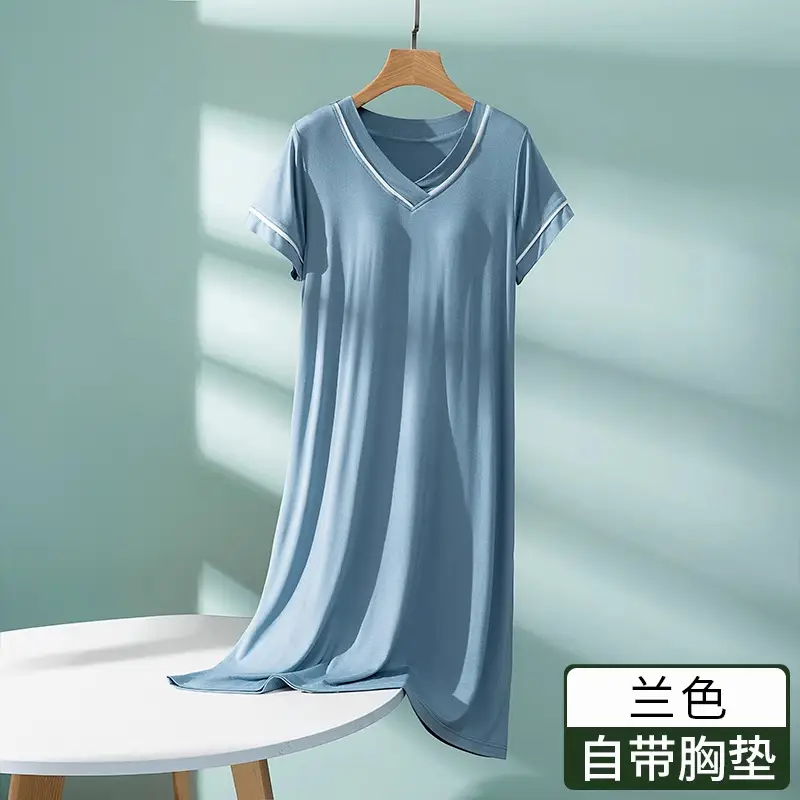 Modal Short-Sleeved Nightgown for Women, Summer Thin Style with Chest Pad, Dress, 2026 New Maternity Pajamas, Loungewear
