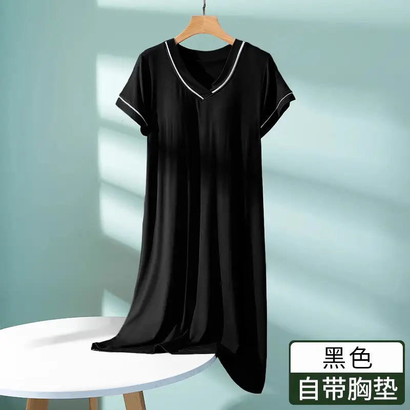 Modal Short-Sleeved Nightgown for Women, Summer Thin Style with Chest Pad, Dress, 2026 New Maternity Pajamas, Loungewear
