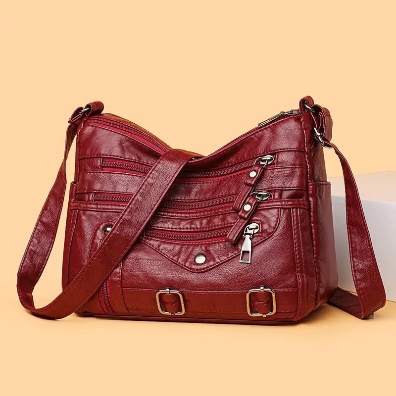 Women Crossbody Bag Black Leather 2025 Elegant Multi-Pocket