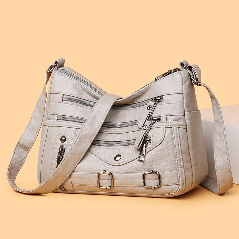 Women Crossbody Bag Black Leather 2025 Elegant Multi-Pocket
