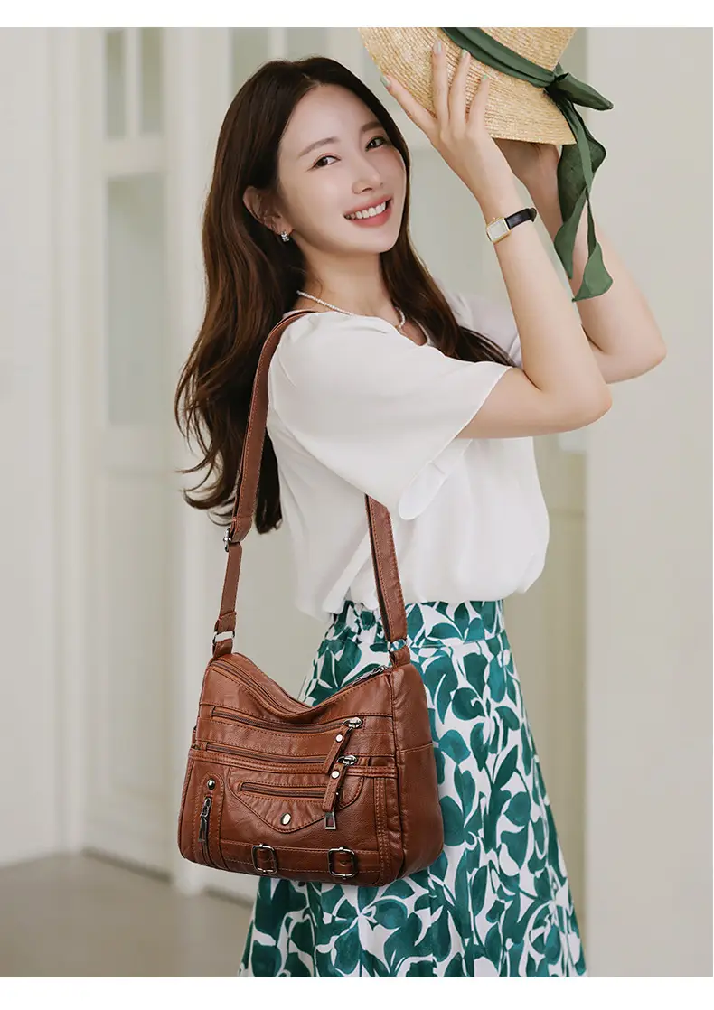 Women Crossbody Bag Black Leather 2025 Elegant Multi-Pocket — feature 11