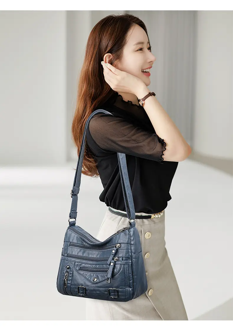 Women Crossbody Bag Black Leather 2025 Elegant Multi-Pocket — feature 12