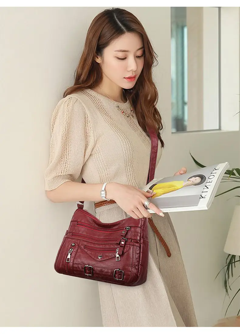 Women Crossbody Bag Black Leather 2025 Elegant Multi-Pocket — feature 13