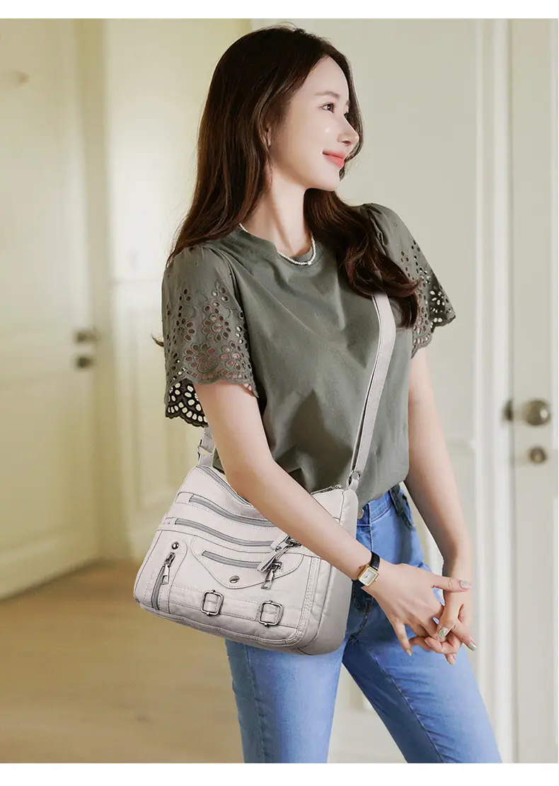 Women Crossbody Bag Black Leather 2025 Elegant Multi-Pocket — feature 14