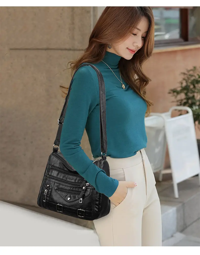 Women Crossbody Bag Black Leather 2025 Elegant Multi-Pocket — feature 15