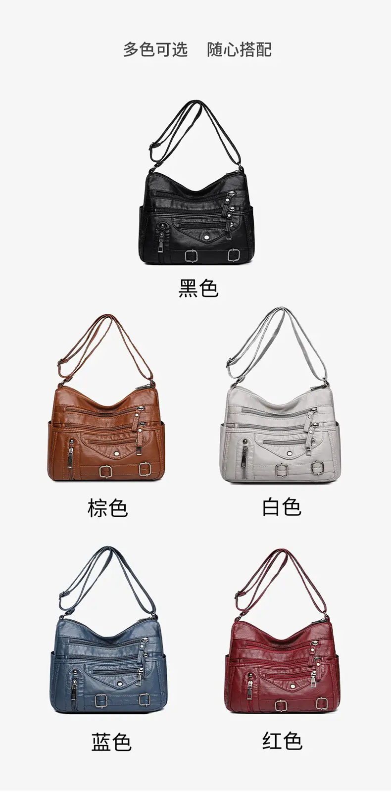 Women Crossbody Bag Black Leather 2025 Elegant Multi-Pocket — feature 5