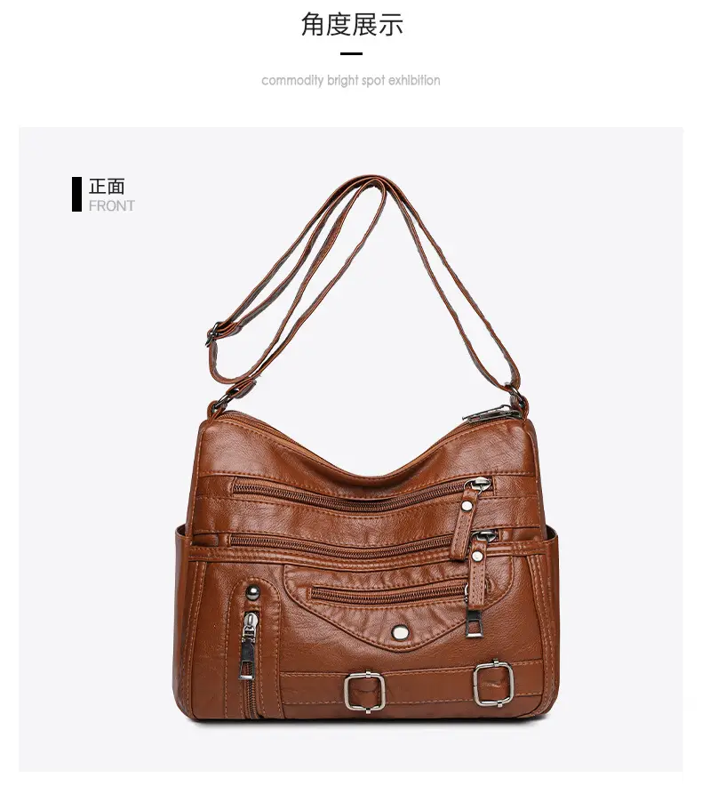 Women Crossbody Bag Black Leather 2025 Elegant Multi-Pocket — feature 6
