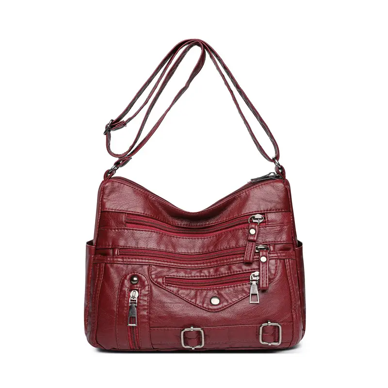 Women Crossbody Bag Black Leather 2025 Elegant Multi-Pocket
