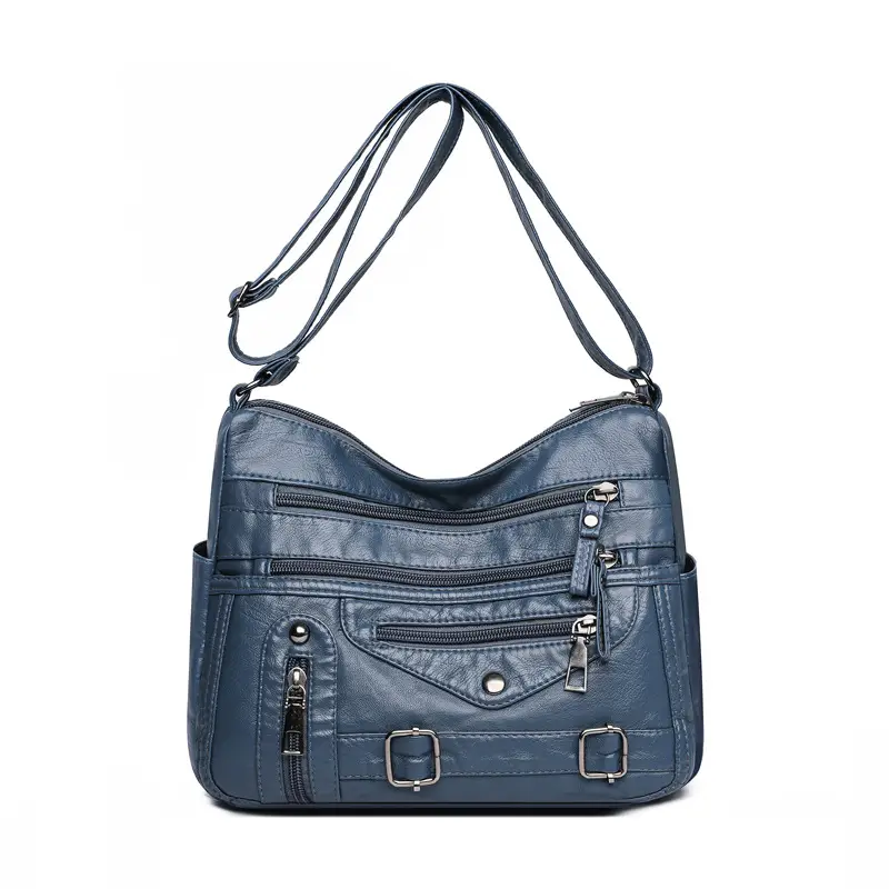 Women Crossbody Bag Black Leather 2025 Elegant Multi-Pocket