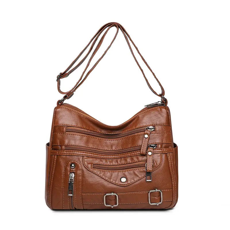 Women Crossbody Bag Black Leather 2025 Elegant Multi-Pocket