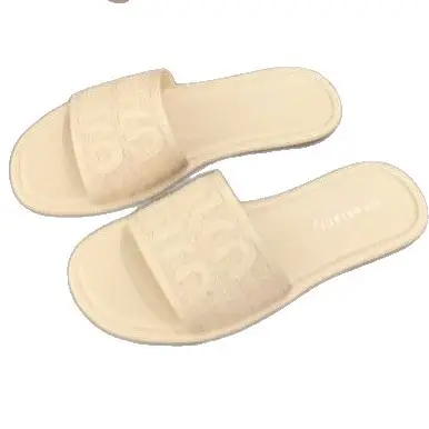 Women's Black Leather Flip Flops with White Stripes 2024