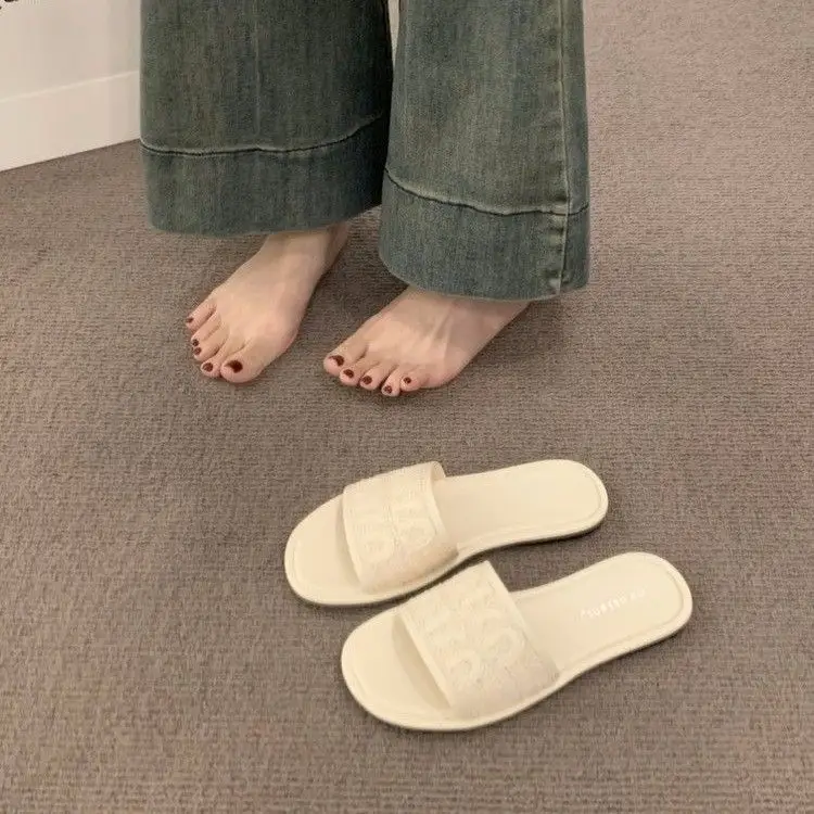 Women's Black Leather Flip Flops with White Stripes 2024 — feature 4