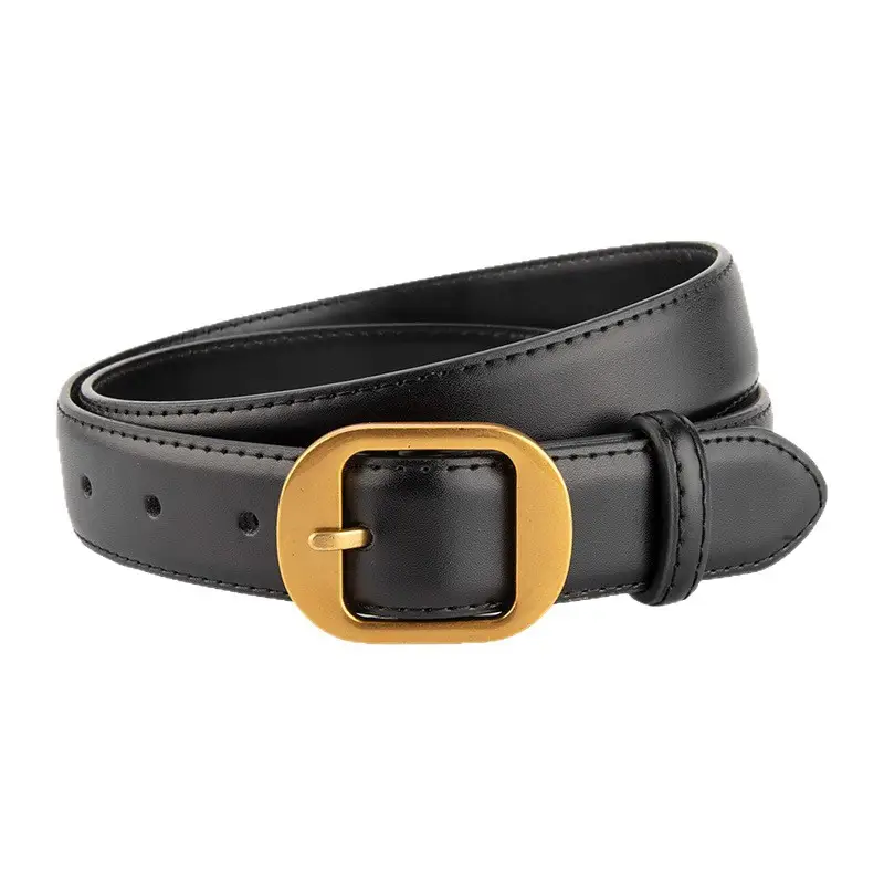 Women's Black Genuine Leather Belt with Gold Buckle - Image 15