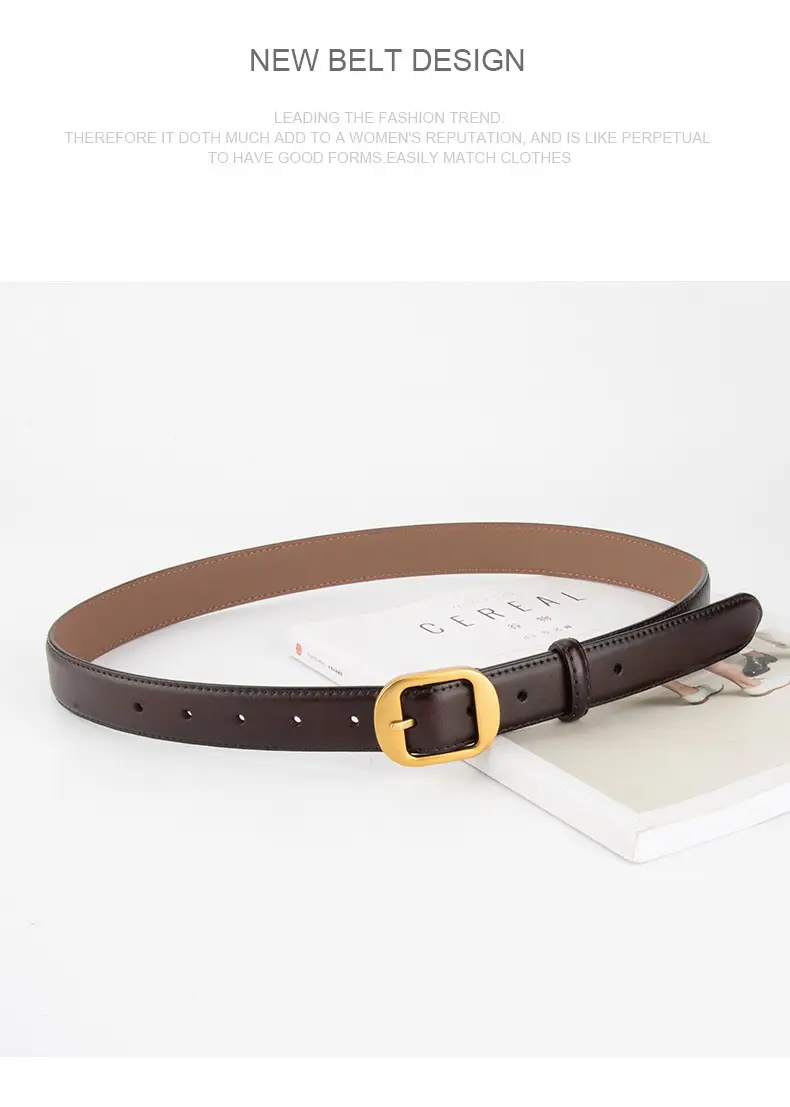 Women's Black Genuine Leather Belt with Gold Buckle — feature 12
