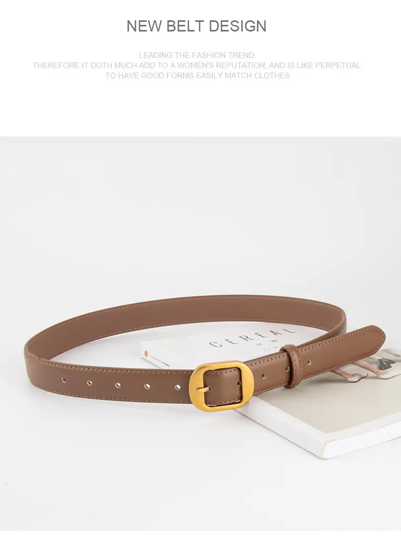 Women's Black Genuine Leather Belt with Gold Buckle — feature 13