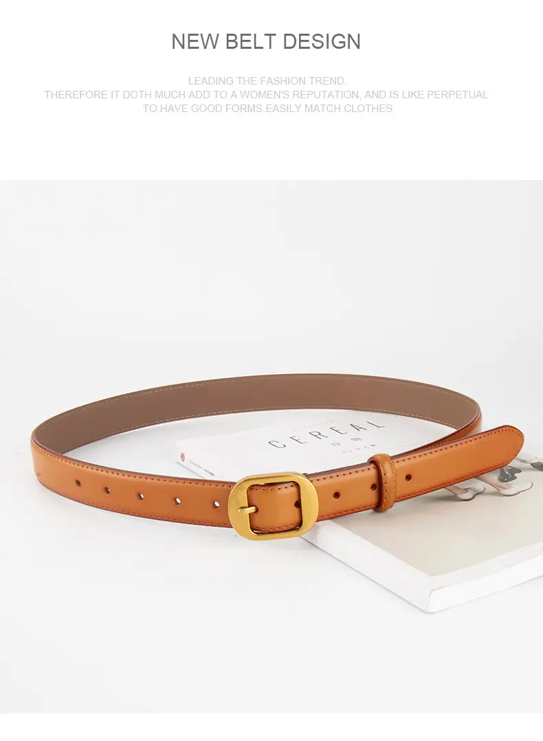 Women's Black Genuine Leather Belt with Gold Buckle — feature 14