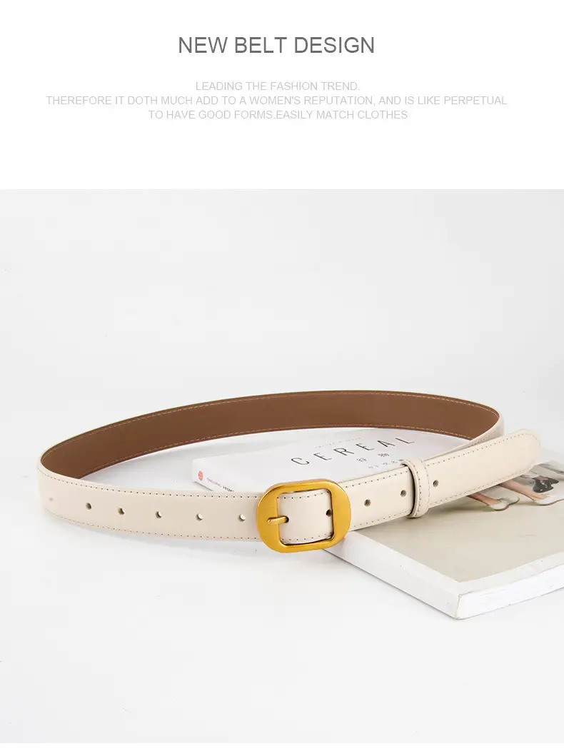 Women's Black Genuine Leather Belt with Gold Buckle — feature 15