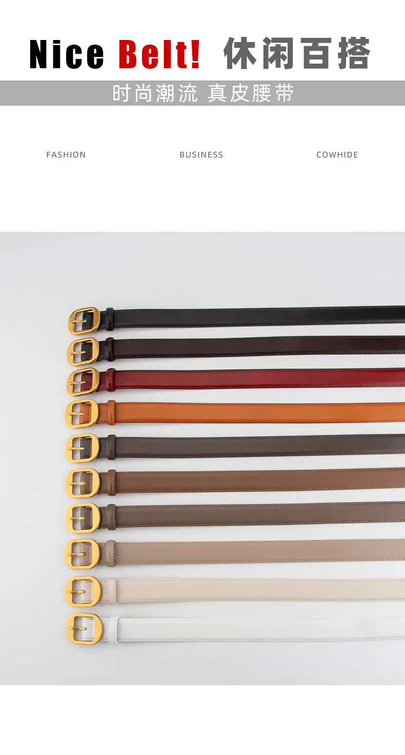 Women's Black Genuine Leather Belt with Gold Buckle — feature 3