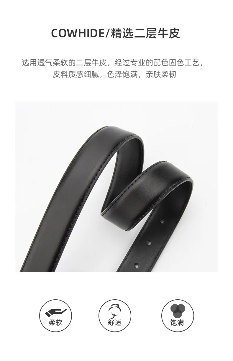 Women's Black Genuine Leather Belt with Gold Buckle — feature 5