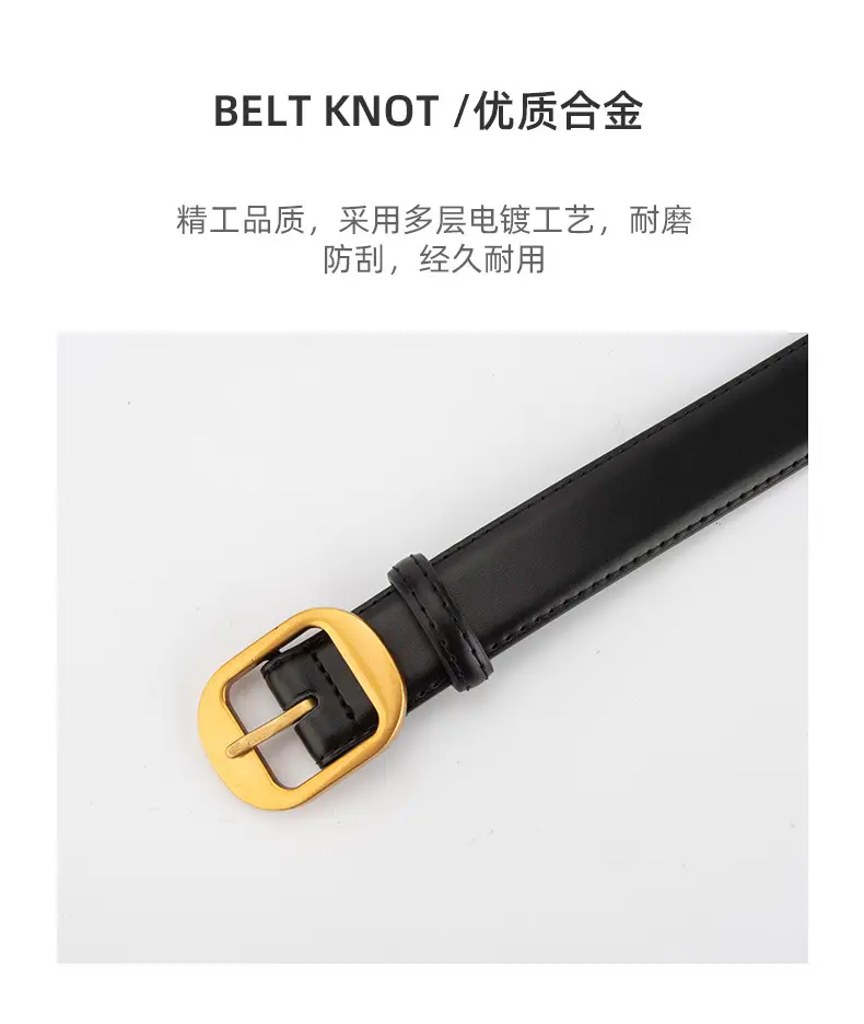 Women's Black Genuine Leather Belt with Gold Buckle — feature 6