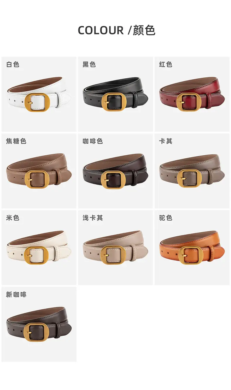 Women's Black Genuine Leather Belt with Gold Buckle — feature 8