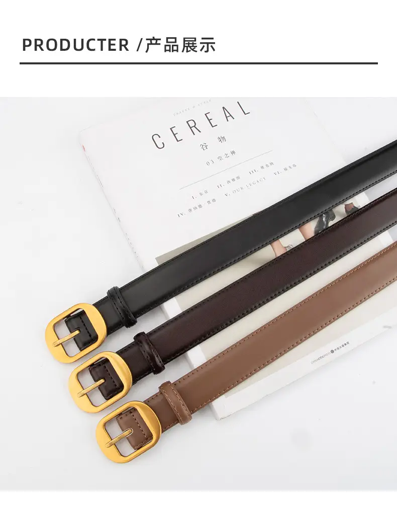 Women's Black Genuine Leather Belt with Gold Buckle — feature 9