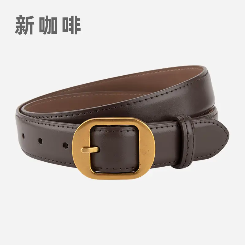 Women's Black Genuine Leather Belt with Gold Buckle - Image 10