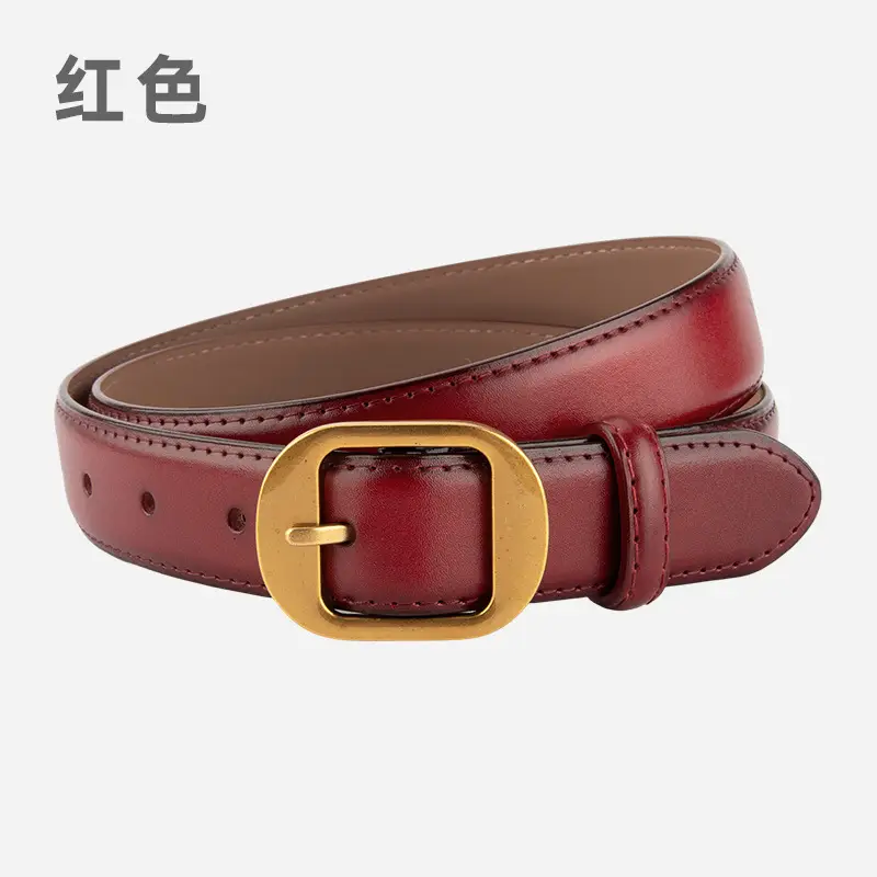Women's Black Genuine Leather Belt with Gold Buckle - Image 3