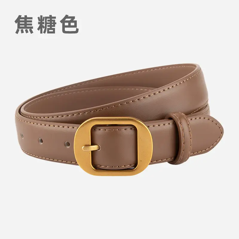 Women's Black Genuine Leather Belt with Gold Buckle - Image 4