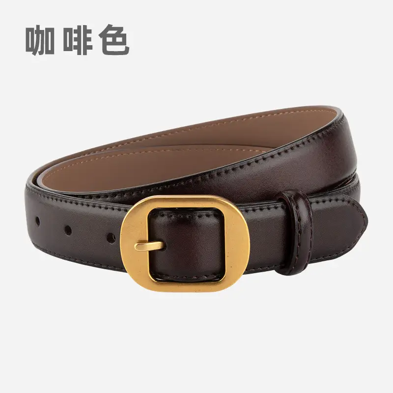Women's Black Genuine Leather Belt with Gold Buckle - Image 5