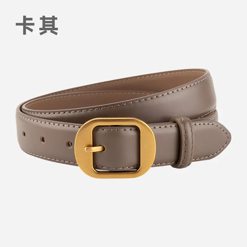 Women's Black Genuine Leather Belt with Gold Buckle - Image 6