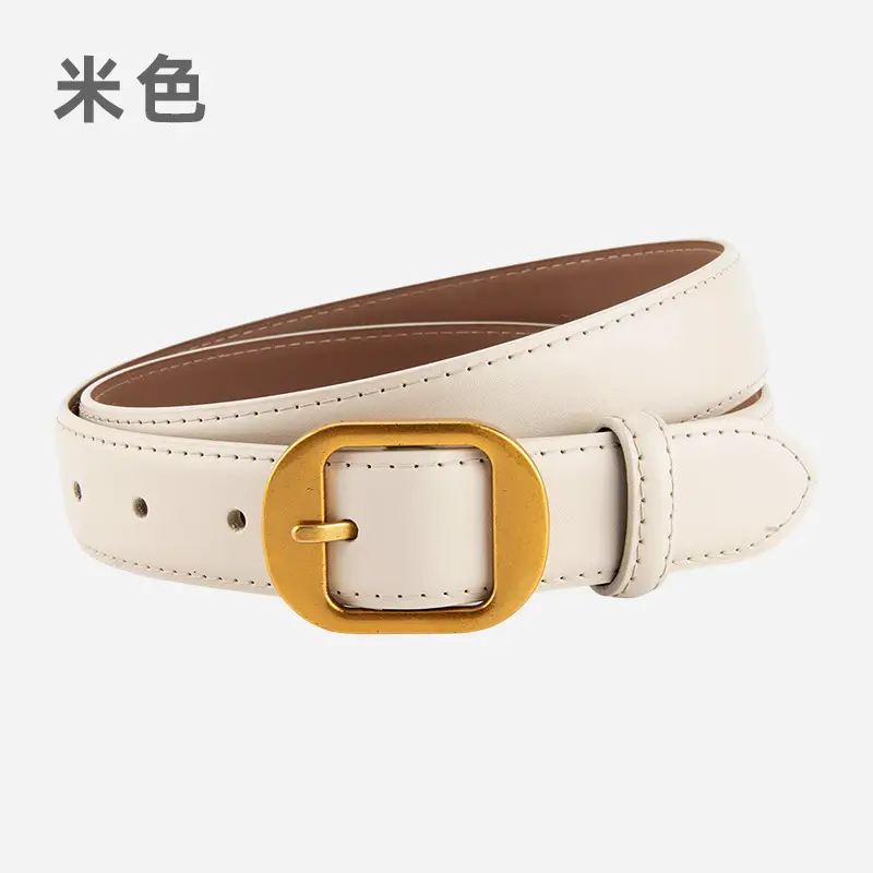 Women's Black Genuine Leather Belt with Gold Buckle - Image 7